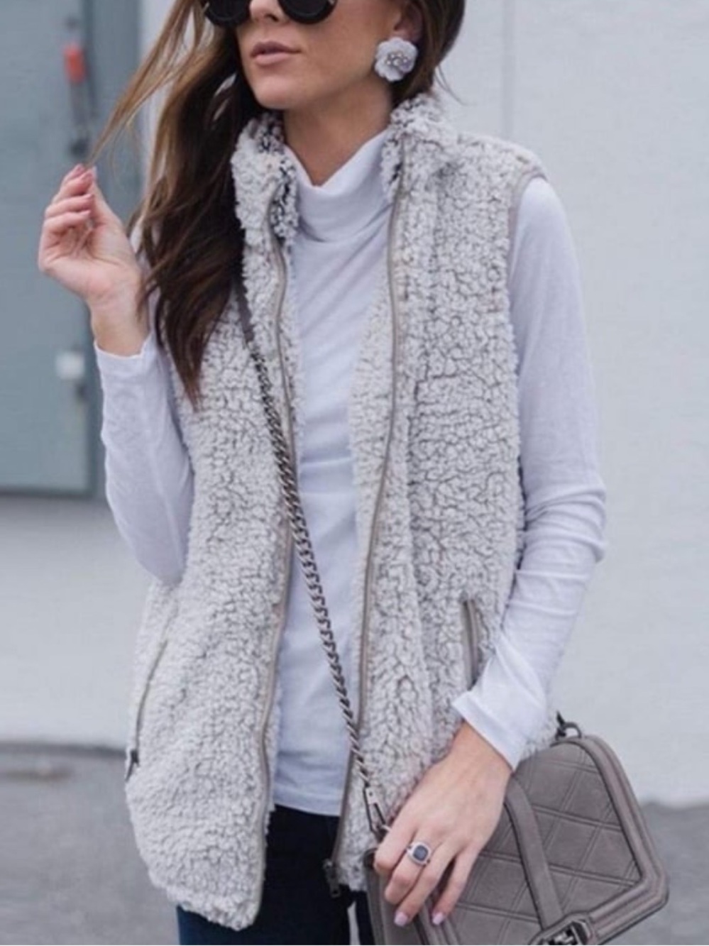 Thread & Supply Light Gray Sherpa Zip Vest